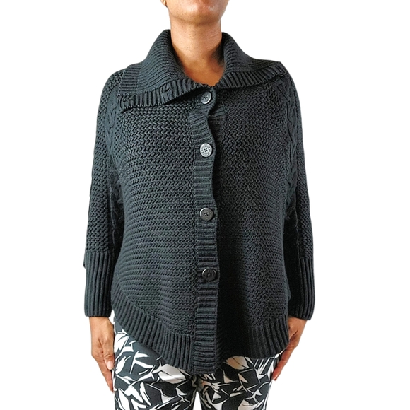 UGG Black Maribeth Cocoon Cape Ribbed Cable Knit Cardigan - Picture 7 of 12